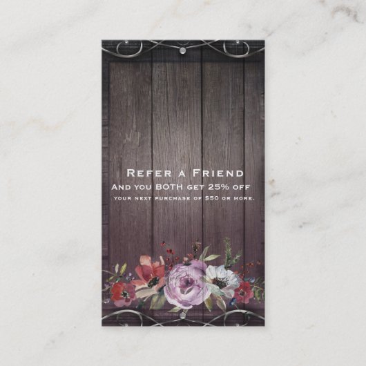 Rustic Glamor Barn Wood Flourish Refer an Friend Aanbevelingskaartje (Voorkant)