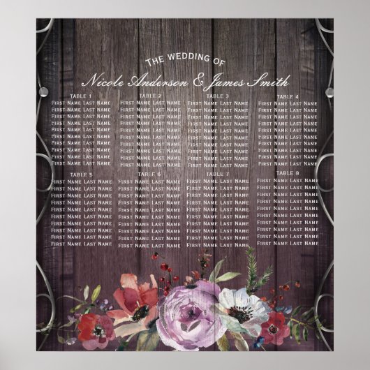 Rustic Glamor Barn Wood Vlaamse en Floral Seating Poster (Voorkant)