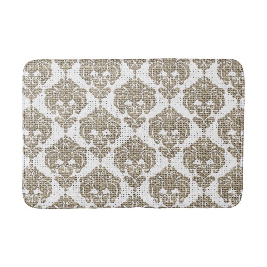 Rustic Glamor Burlap Royal Damask Chic Modern Badmat (Voorkant)