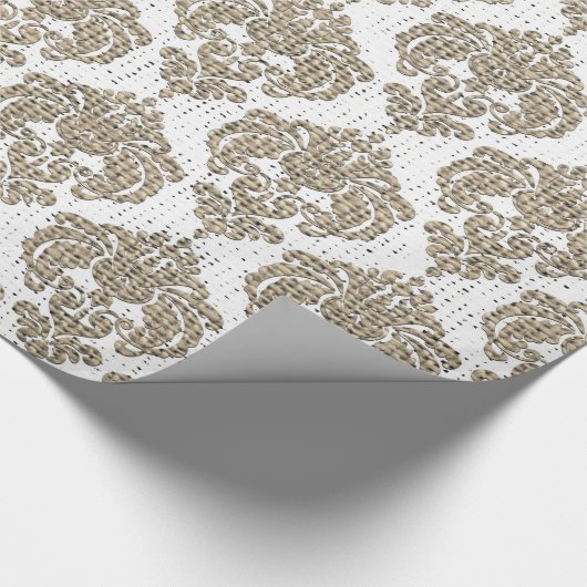 Rustic Glamor Burlap Royal Damask Chic Modern Cadeaupapier (Hoek)
