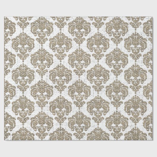 Rustic Glamor Burlap Royal Damask Chic Modern Cadeaupapier (Vlak)