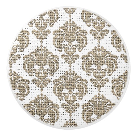 Rustic Glamor Burlap Royal Damask Chic Modern Keramische Knop (Voorkant)