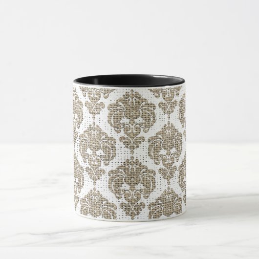 Rustic Glamor Burlap Royal Damask Chic Modern Mok (Midden)