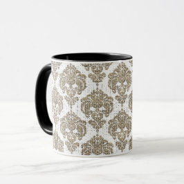 Rustic Glamor Burlap Royal Damask Chic Modern Mok