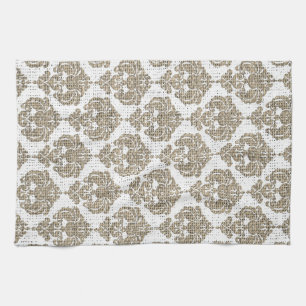 Rustic Glamor Burlap Royal Damask Chic Modern Theedoek