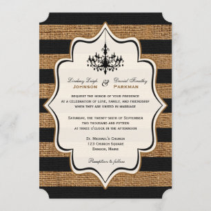 Rustic Glamor, FAUX Burlap Stripes Wedding Invite Kaart
