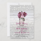 Rustic Glamor Wood & Burgundy Mason Jar Flowers Kaart (Voorkant)