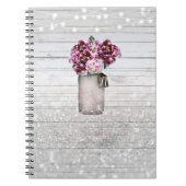 Rustic Glamor Wood & Burgundy Mason Jar Flowers Notitieboek (Voorkant)