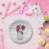 Rustic Glamor Wood & Burgundy Mason Jar Flowers Papieren Bordje (Feest)