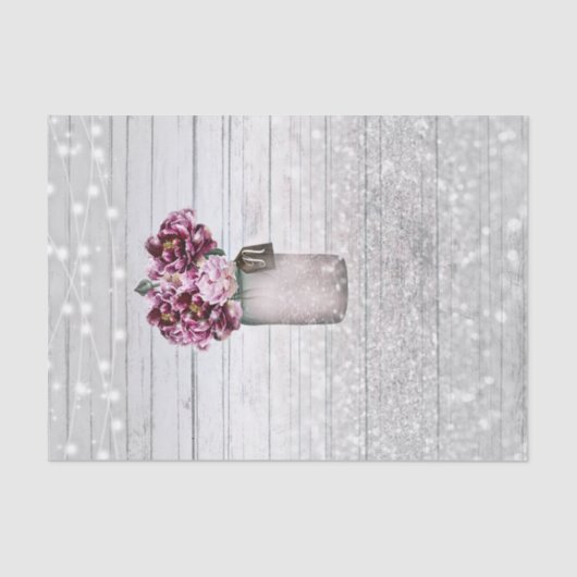 Rustic Glamor Wood & Burgundy Mason Jar Flowers Tissuepapier (Voorkant)