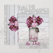 Rustic Glamor Wood Burgundy Mason Jar Save Date Aankondigingskaart (Voorkant / Achterkant)