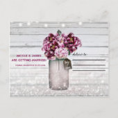 Rustic Glamor Wood Burgundy Mason Jar Save Date Aankondigingskaart (Achterkant)