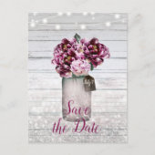 Rustic Glamor Wood Burgundy Mason Jar Save Date Aankondigingskaart (Voorkant)