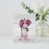 Rustic Glamor Wood Burgundy Mason Jar Save Date Aankondigingskaart (Staand voorkant)