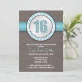 Rustic Glitter Aqua Blue Sweet 16 Kaart (Staand voorkant)