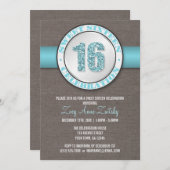 Rustic Glitter Aqua Blue Sweet 16 Kaart (Voorkant / Achterkant)