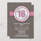 Rustic Glitter Pink Sweet 16 Kaart (Voorkant / Achterkant)