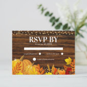 Rustic Glitter Pumpkin Autumn Wedding RSVP Kaartje (Staand voorkant)