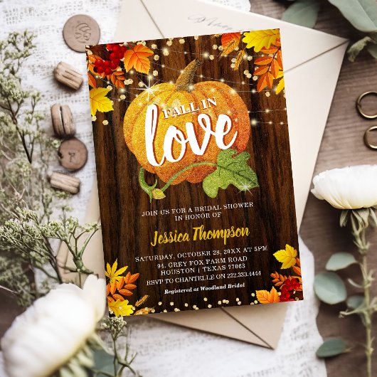 Rustic Glitter Pumpkin Herfst in Love Vrijgezellen Kaart
