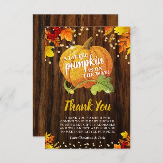 Rustic Glitter Pumpkin Herfst Neutraal Baby shower Bedankkaart (Voorkant / Achterkant)