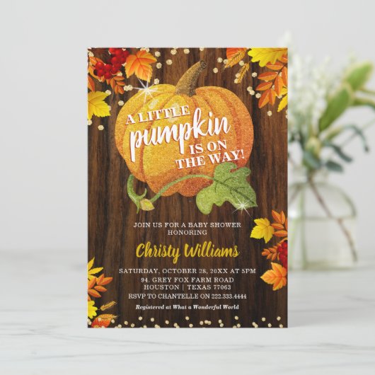 Rustic Glitter Pumpkin Herfst Neutraal Baby shower Kaart (Staand voorkant)