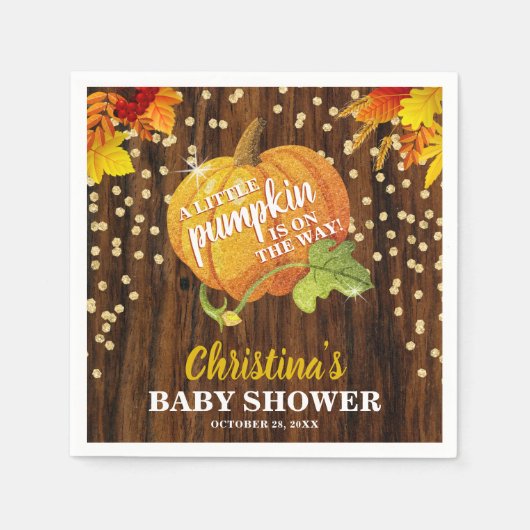 Rustic Glitter Pumpkin Herfst Neutraal Baby shower Servet (Voorkant)