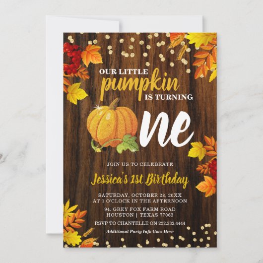 Rustic Glitter Pumpkin Herfst Neutrale eerste verj Kaart (Voorkant)
