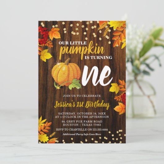 Rustic Glitter Pumpkin Herfst Neutrale eerste verj Kaart (Staand voorkant)