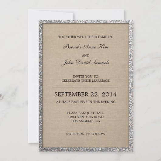 Rustic Glitter Wedding Invitation Kaart (Voorkant)