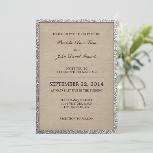 Rustic Glitter Wedding Invitation Kaart (Staand voorkant)