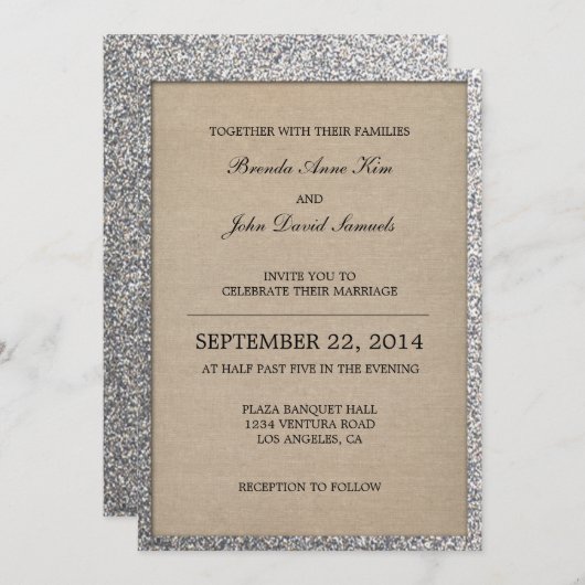 Rustic Glitter Wedding Invitation Kaart (Voorkant / Achterkant)