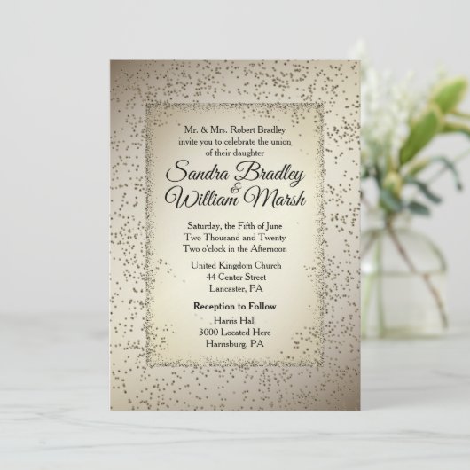 Rustic Glitter Wedding Invitation Kaart (Staand voorkant)