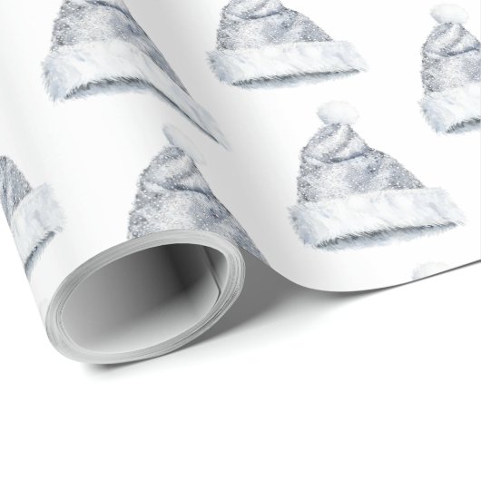 Rustic Glitzy Silver Santa Hats Christmas Cadeaupapier (Rol Hoek)