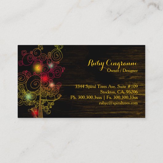 Rustic Glitzy Spiral Trees Mode Visitekaartje (Achterkant)