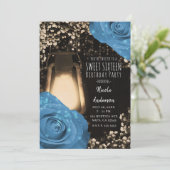 Rustic Glow Lantaarn Korstbloem Blauwe Rozen Sweet Kaart (Staand voorkant)