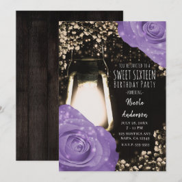 Rustic Glow Lantaarn Lavendel Paarse Rozen Sweet 1 Kaart