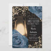 Rustic Glow Lantaarn Stofblauw Rozen Sweet 16 Kaart (Voorkant)