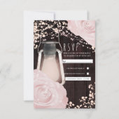 Rustic Glow Lantern Baby roze Roses Wedding RSVP (Voorkant)
