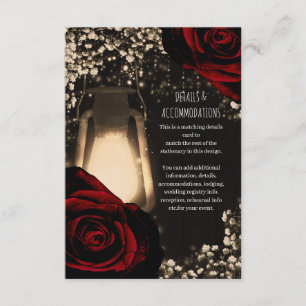 Rustic Glow Lantern Dark Red Roses Wedding Detail Informatiekaartje