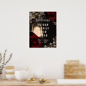 Rustic Glow Lantern Dark Red Roses Weduwen Welkom Poster (Keuken)