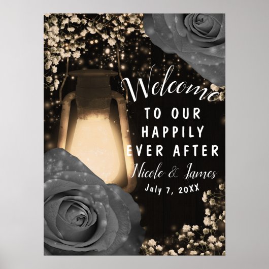 Rustic Glow Lantern Grey Rozen Weddenschap Poster (Voorkant)