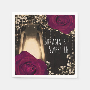 Rustic Glow Lantern Magenta Berry Rozen Wedding Servet