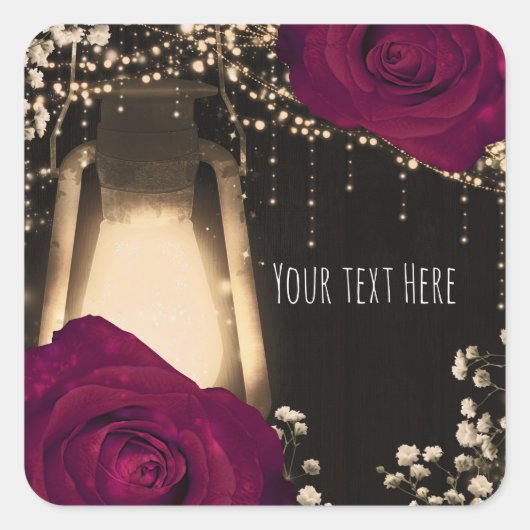 Rustic Glow Lantern Magenta Berry Rozen Wedding Vierkante Sticker (Voorkant)