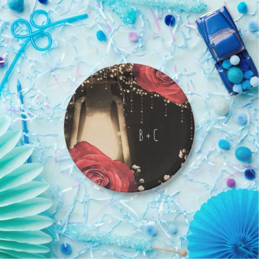 Rustic Glow Lantern  Red Roses Barn Wood Papieren Bordje (Feest)