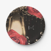 Rustic Glow Lantern Red Roses Barn Wood Papieren Bordje (Voorkant)