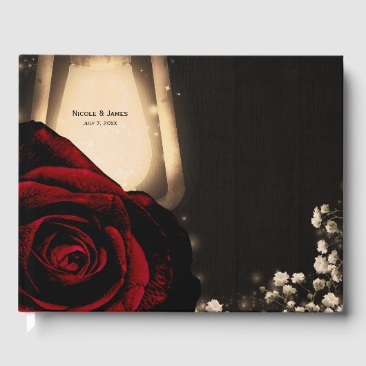 Rustic Glow Lantern Red Roses Floral Wedding Gastenboek (Voorkant)