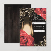 Rustic Glow Lantern & Red Roses Huwelijks RSVP Kaartje (Voorkant / Achterkant)