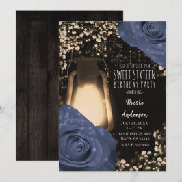 Rustic Glow Lantern & Steele Blauwe Rozen Sweet 16 Kaart