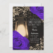 Rustic Glow Lantern & Violet Paarse Rozen Sweet 16 Kaart (Voorkant)
