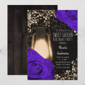 Rustic Glow Lantern & Violet Paarse Rozen Sweet 16 Kaart (Voorkant / Achterkant)